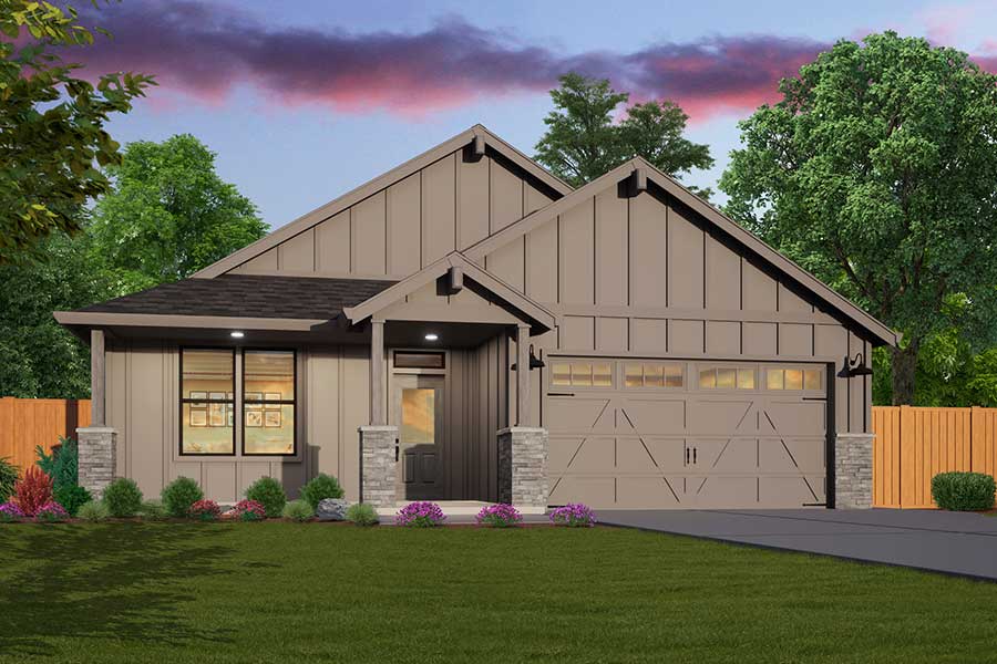 Rendering of the Farmhouse elevation of The Hampton Floor Plan