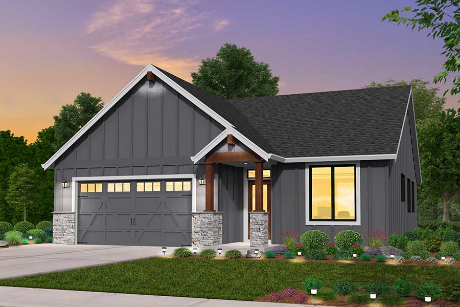 Rendering of the Farmhouse elevation for the Harmony Floor plan