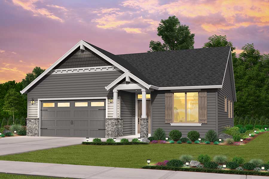 Rendering of the Northwest elevation for the Harmony floor plan