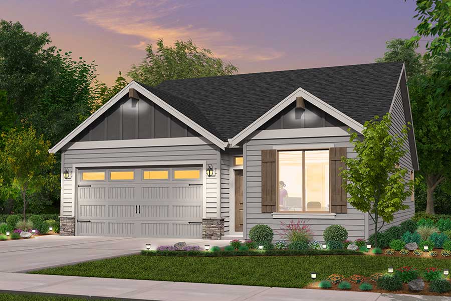 Rendering of Northwest elevation for Stockton custom home plan