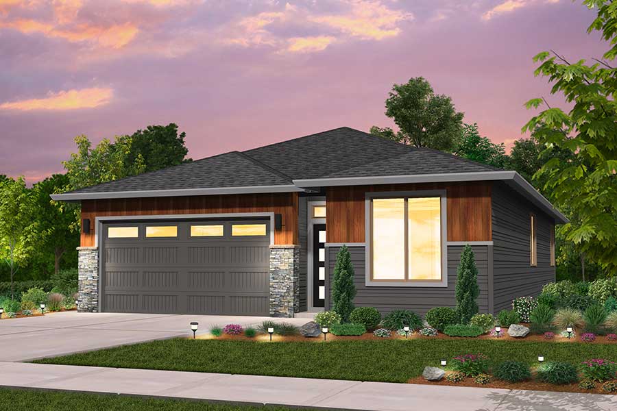rendering of prairie elevation for Stockton custom home plan