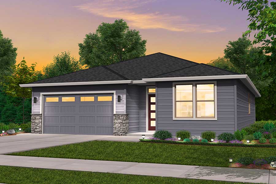 Rendering of prairie elevation for Plymouth custom home plan