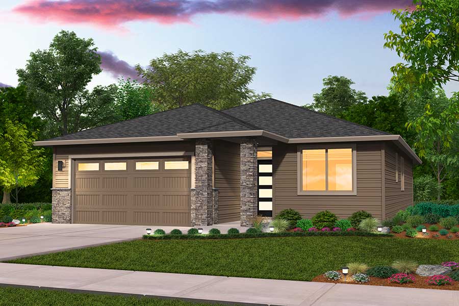 Rendering of the Prairie elevation for Lewiston custom home plan