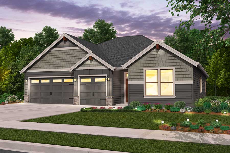 Rendering of northwest elevation for Adrian custom home plan