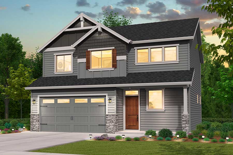 Rendering of Northwest elevation for Windsted custom home plan