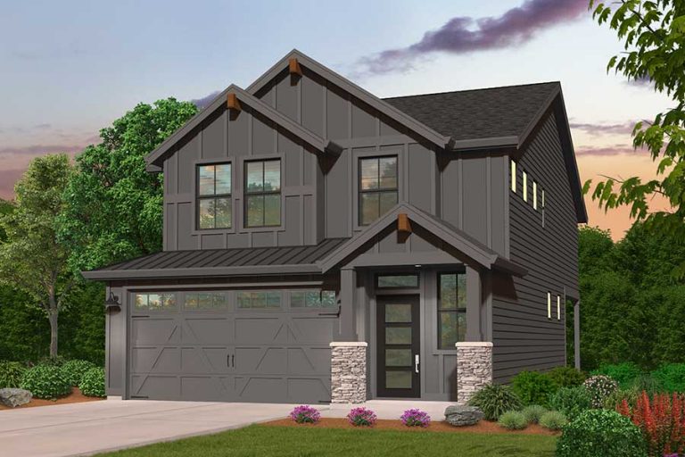 Rendering of Farmhouse elevation for Dover custom home plan