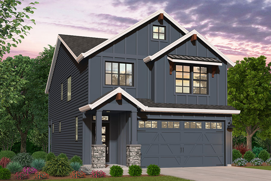 rendering of Farmhouse elevation for Westbrook custom home plan