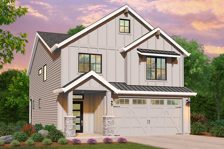 Rendering of Farmhouse Elevation for Medford and Medford 2 custom home plan