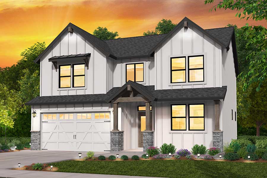 Rendering of Farmhouse elevation for Rockford custom home plan