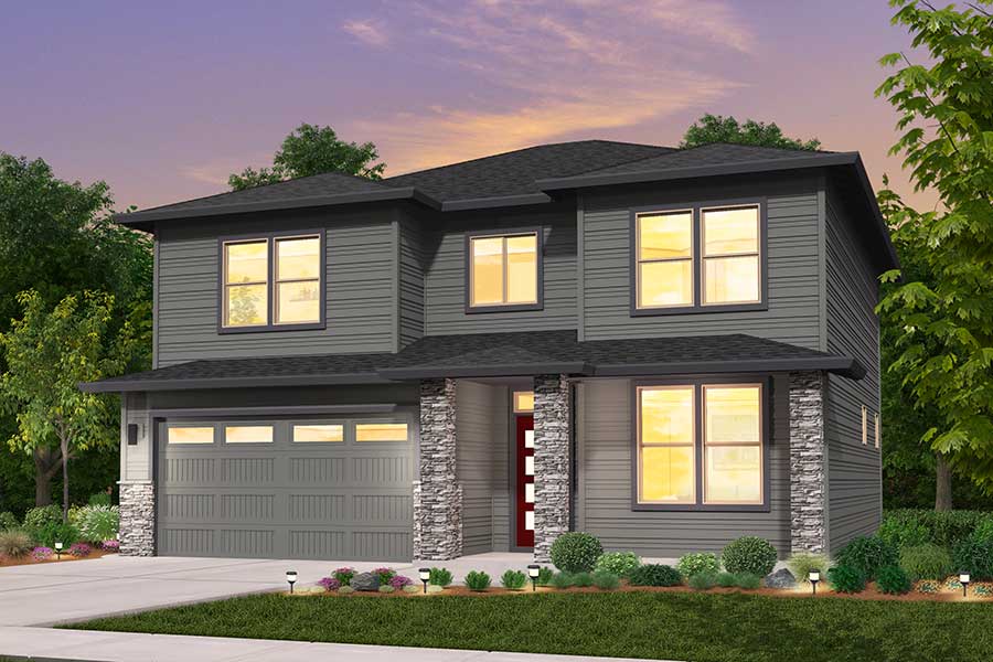 Rendering of Prairie elevation for Rockford custom home plan