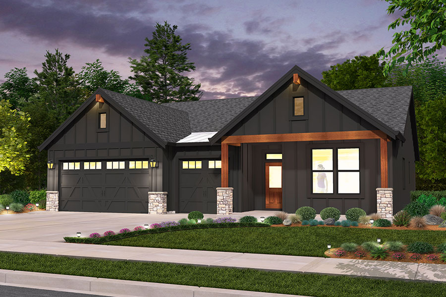 Rendering of Farmhouse elevation for Shorewood custom home plan