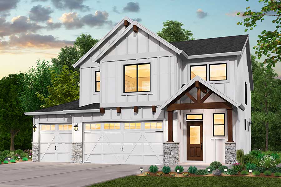 rendering of Farmhouse elevation for Alexandria custom home plan