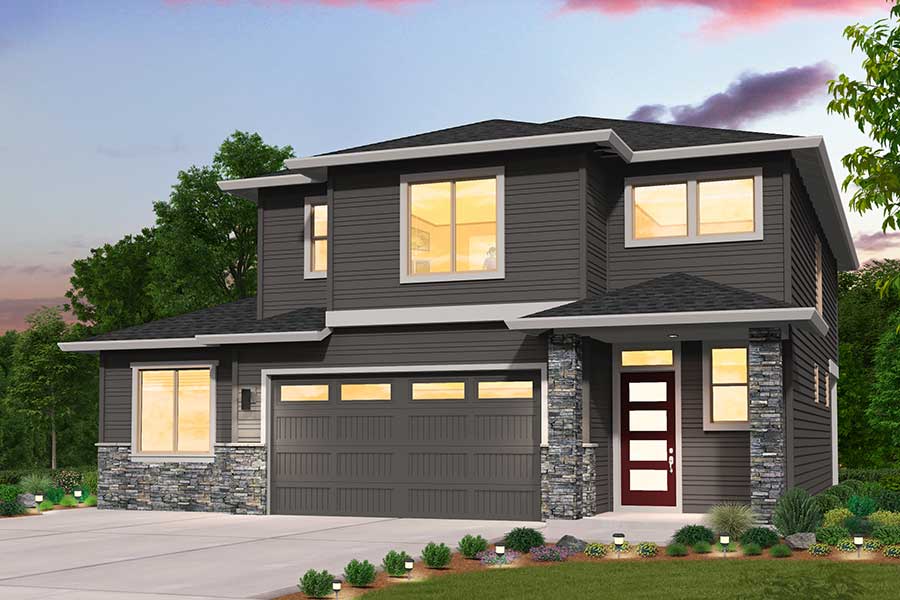 rendering of the Prairie elevation for the Alexandria Multigeneration custom home plan