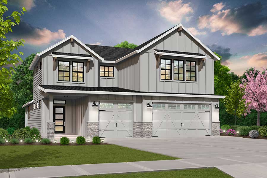 Rendering of the Farmhouse elevation for the Medina custom home plan