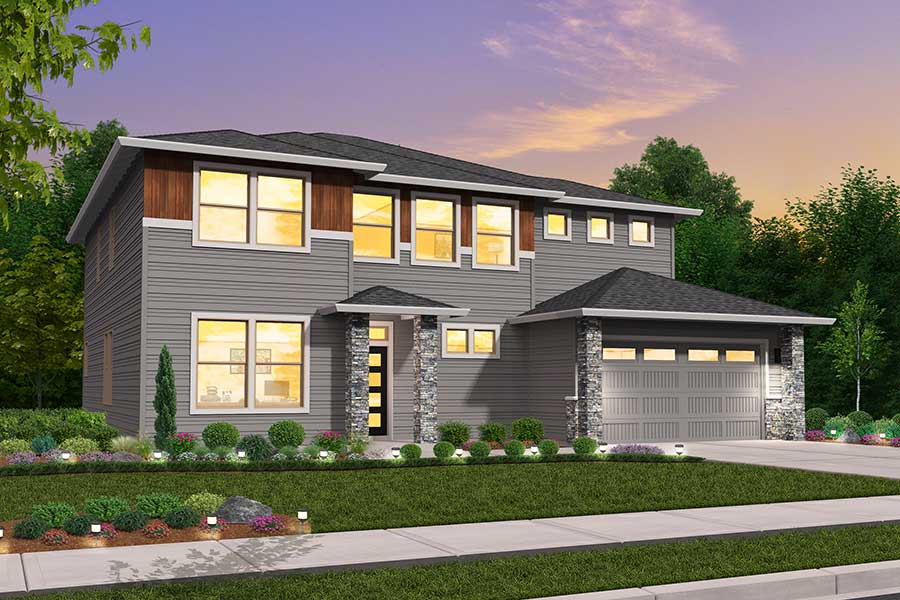 Rendering for the Prairie elevation for the Alden custom home plan