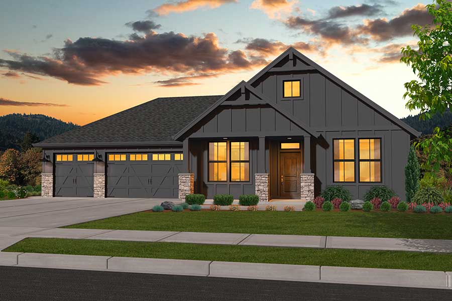 rendering of the Lakeshore Farmhouse elevation