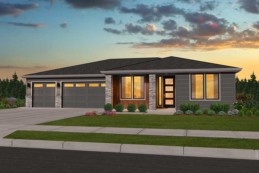 Rendering of the Lakeshore home Prairie elevation in grey